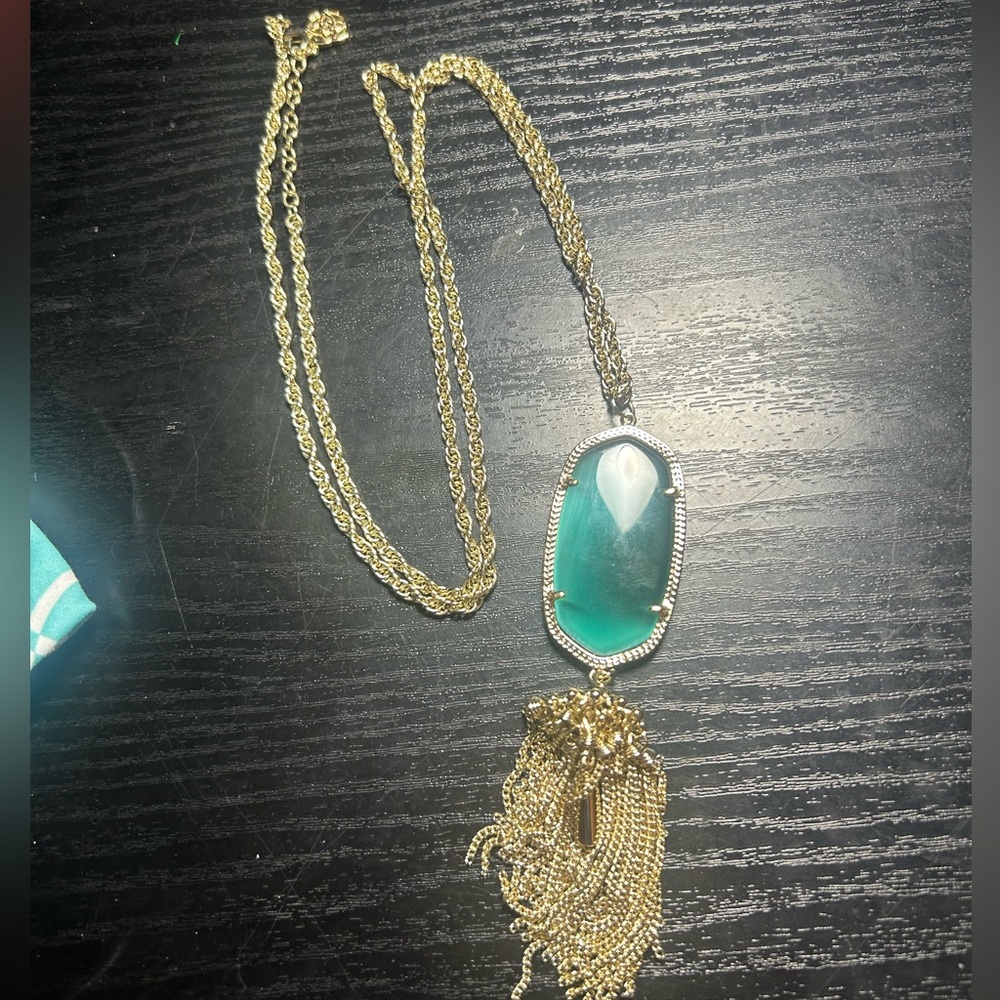 Kendra Scott Tassel Necklace Green Stone Gold Tone w/ Dust Bag & Care Card